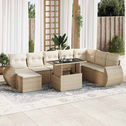 Set De Sofás De Jardín 9 Pzas Y Cojines Ratán Sintético Marrón