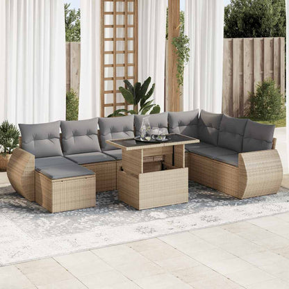 Set De Sofás De Jardín 9 Pzas Y Cojines Ratán Sintético Marrón