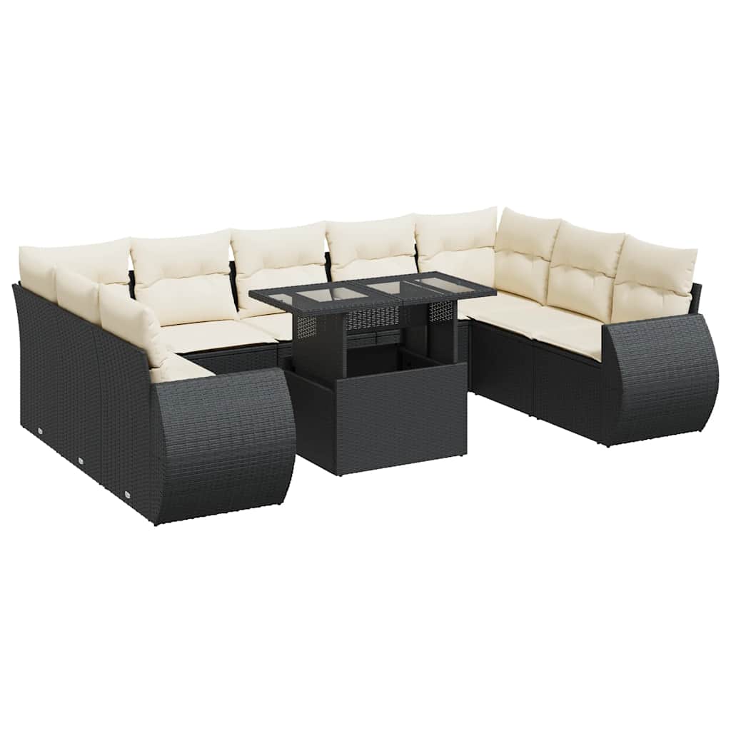Set De Sofás De Jardín Y Cojines 10 Pzas Ratán Sintético Negro