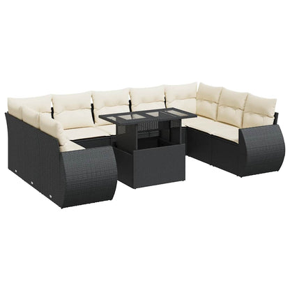 Set De Sofás De Jardín Y Cojines 10 Pzas Ratán Sintético Negro
