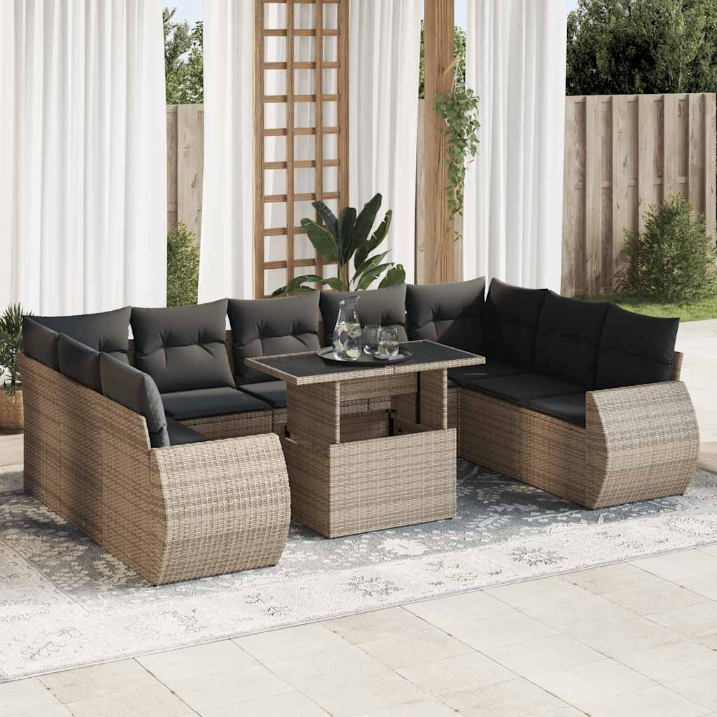 Set De Sofás De Jardín Y Cojines 10 Pzas Ratán Sintético Negro