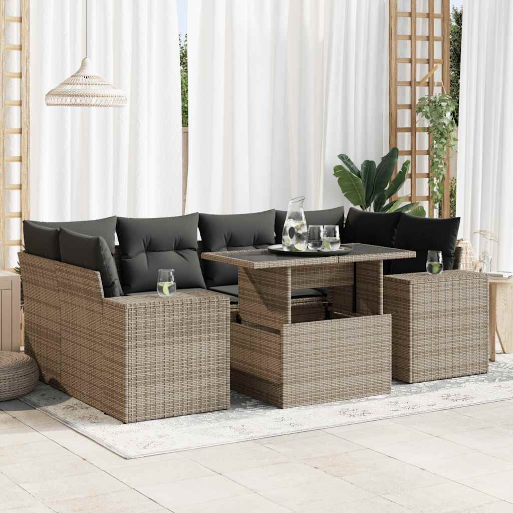 Set De Sofás De Jardín 7 Pzas Con Cojines Ratán Sintético