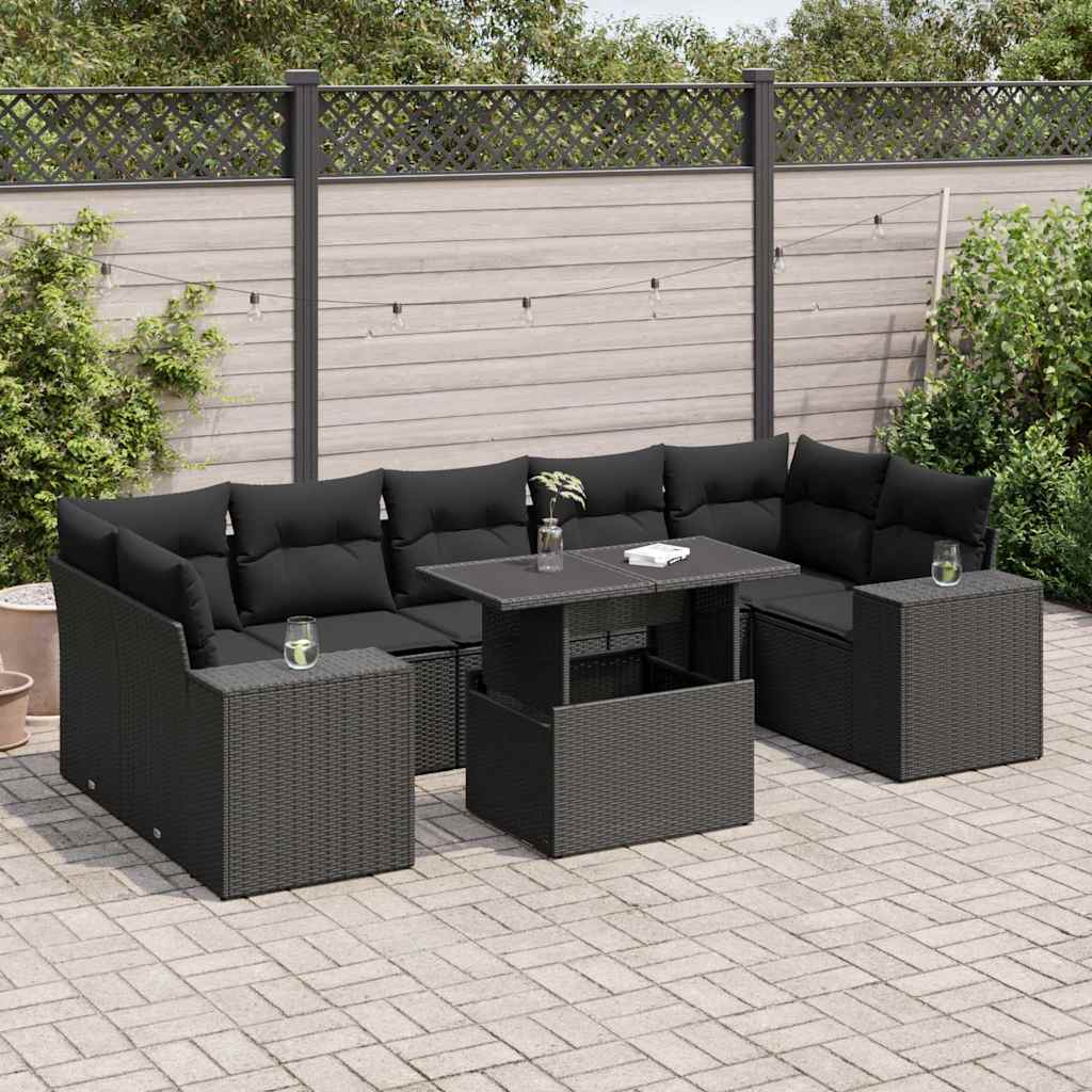Set Sofás De Jardín 8 Piezas Y Cojines Ratán Sintético Marrón