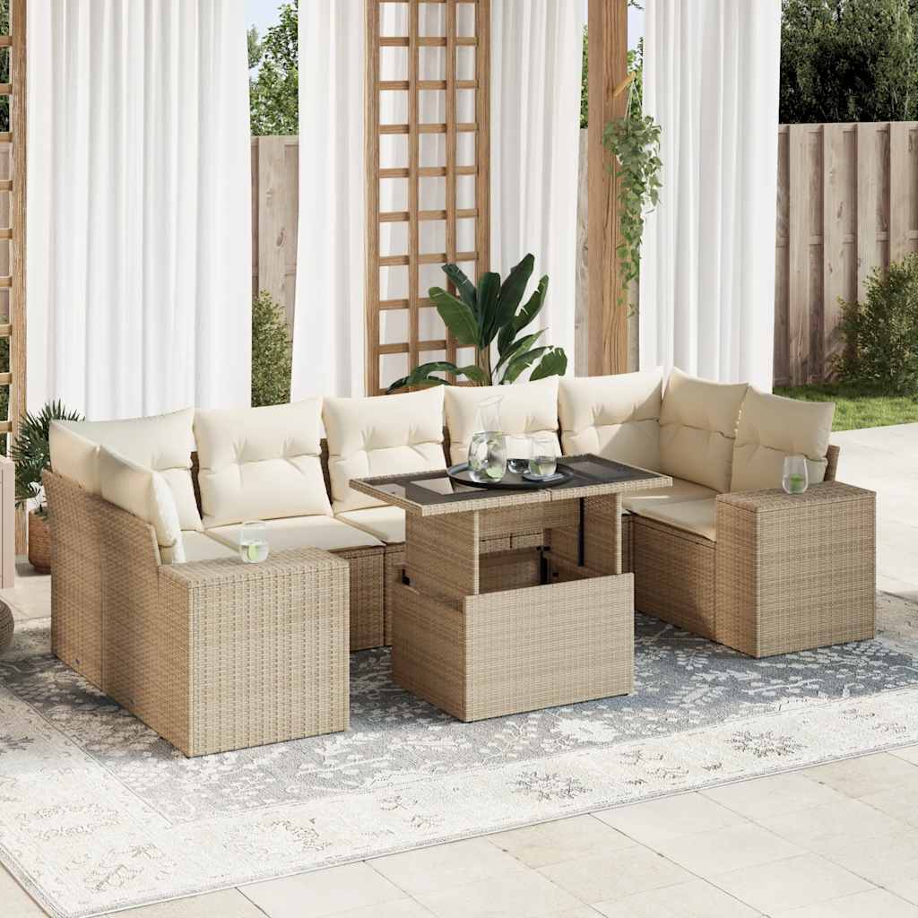 Set Sofás De Jardín 8 Piezas Y Cojines Ratán Sintético Marrón