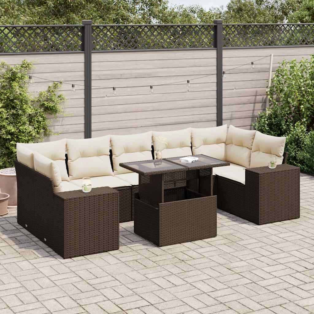 Set Sofás De Jardín 8 Piezas Y Cojines Ratán Sintético Marrón
