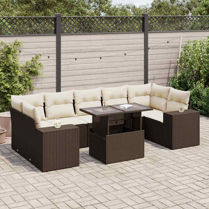 Set Sofás De Jardín 8 Piezas Y Cojines Ratán Sintético Marrón
