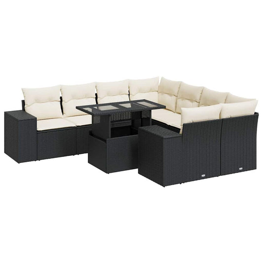 Set De Sofás De Jardín Con Cojines 9 Pzas Ratán Sintético Negro