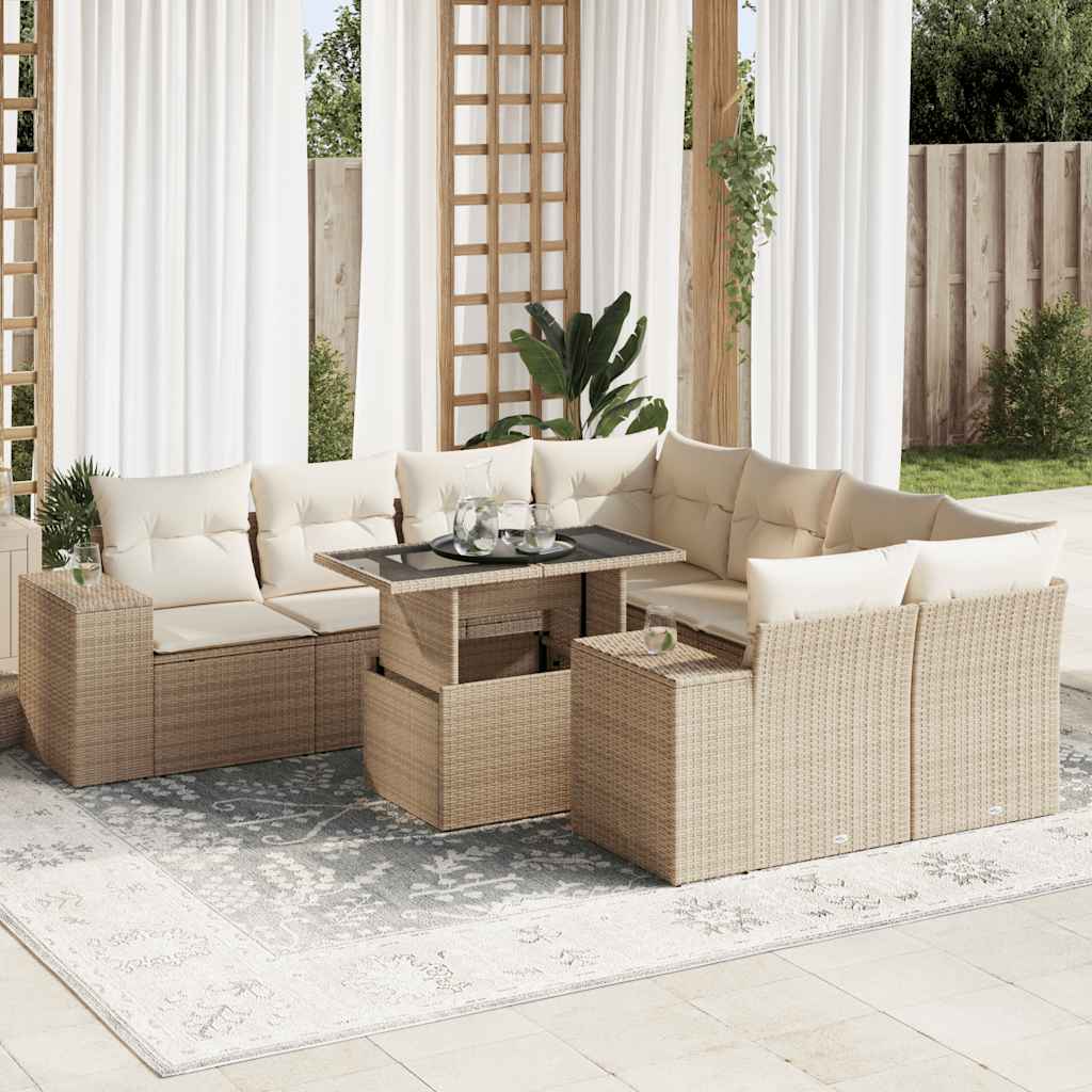 Set De Sofás De Jardín Con Cojines 9 Pzas Ratán Sintético Negro