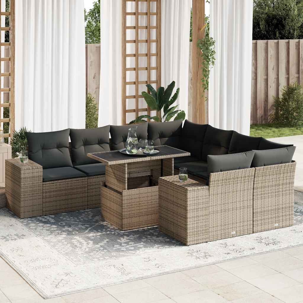 Set De Sofás De Jardín Con Cojines 9 Pzas Ratán Sintético Negro