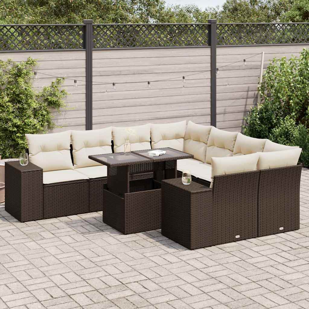 Set De Sofás De Jardín Con Cojines 9 Pzas Ratán Sintético Negro