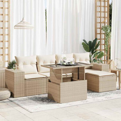 Set Sofás De Jardín 6 Piezas Y Cojines Ratán Sintético Marrón