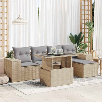 Set Sofás De Jardín 6 Piezas Y Cojines Ratán Sintético Marrón