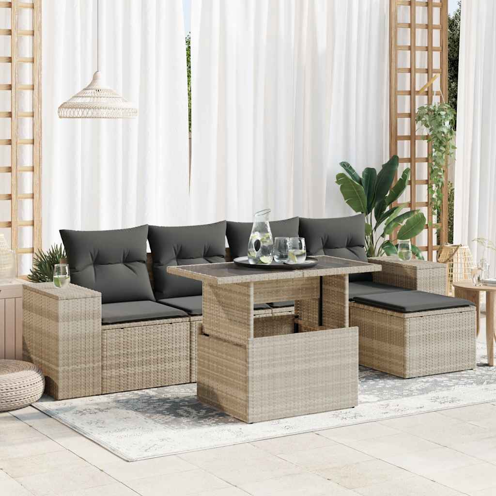 Set Sofás De Jardín 6 Piezas Y Cojines Ratán Sintético Marrón