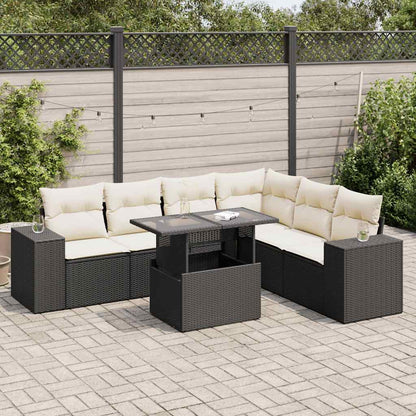 Set Sofás De Jardín 7 Piezas Y Cojines Ratán Sintético Beige