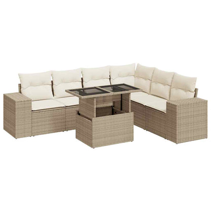 Set Sofás De Jardín 7 Piezas Y Cojines Ratán Sintético Beige
