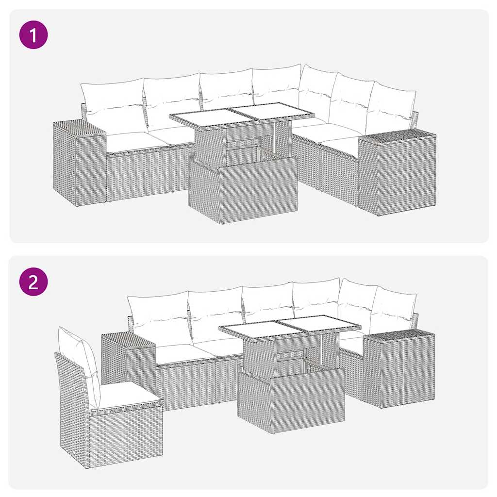 Set Sofás De Jardín 7 Piezas Y Cojines Ratán Sintético Beige