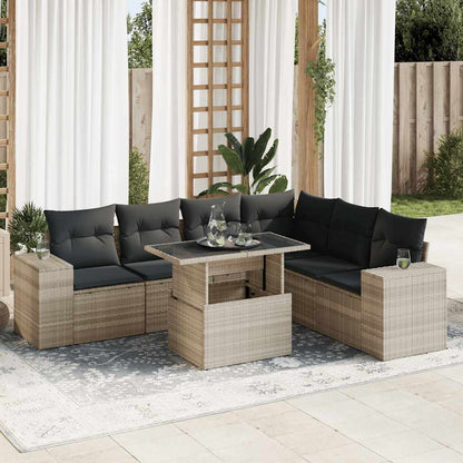 Set Sofás De Jardín 7 Piezas Y Cojines Ratán Sintético Beige