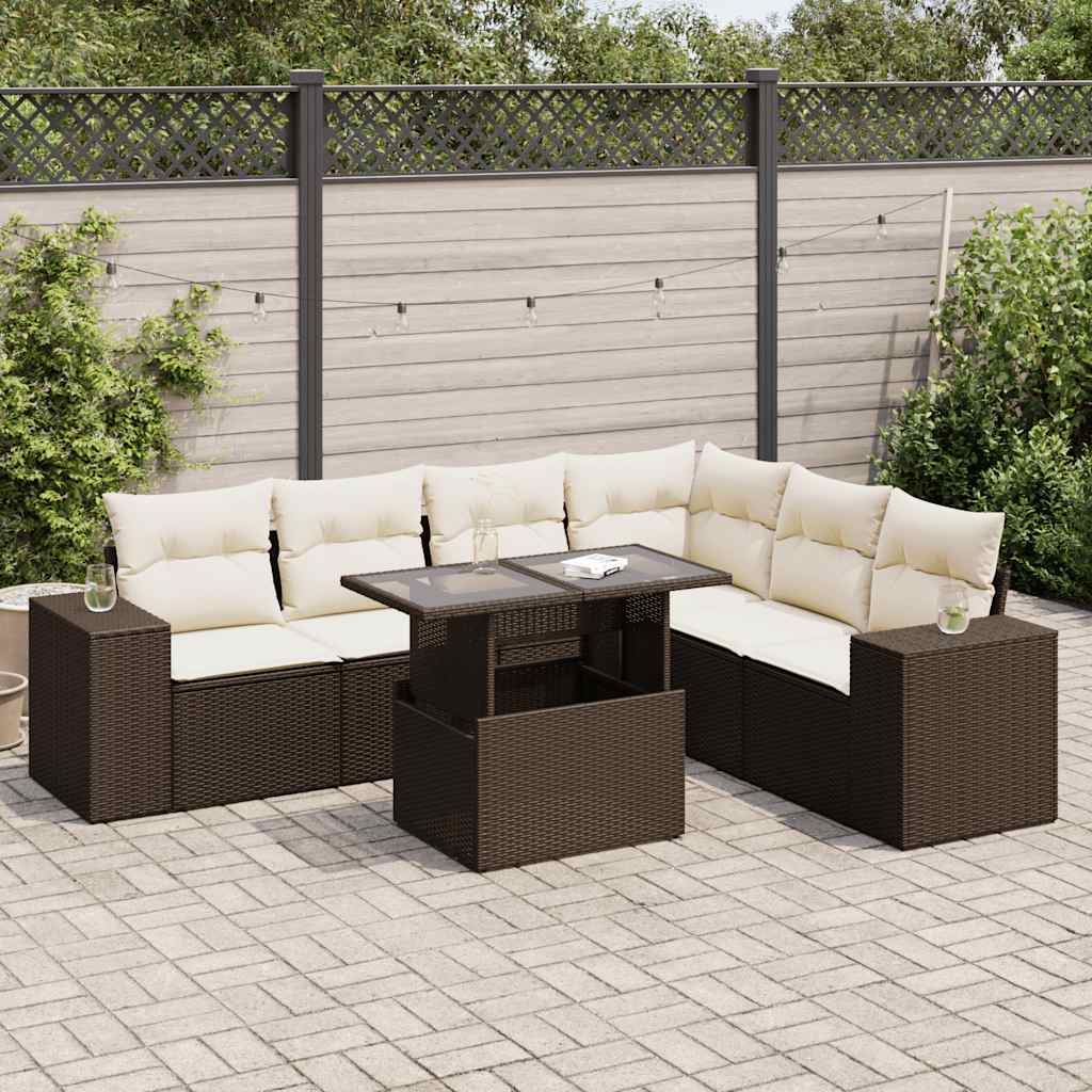 Set Sofás De Jardín 7 Piezas Y Cojines Ratán Sintético Beige