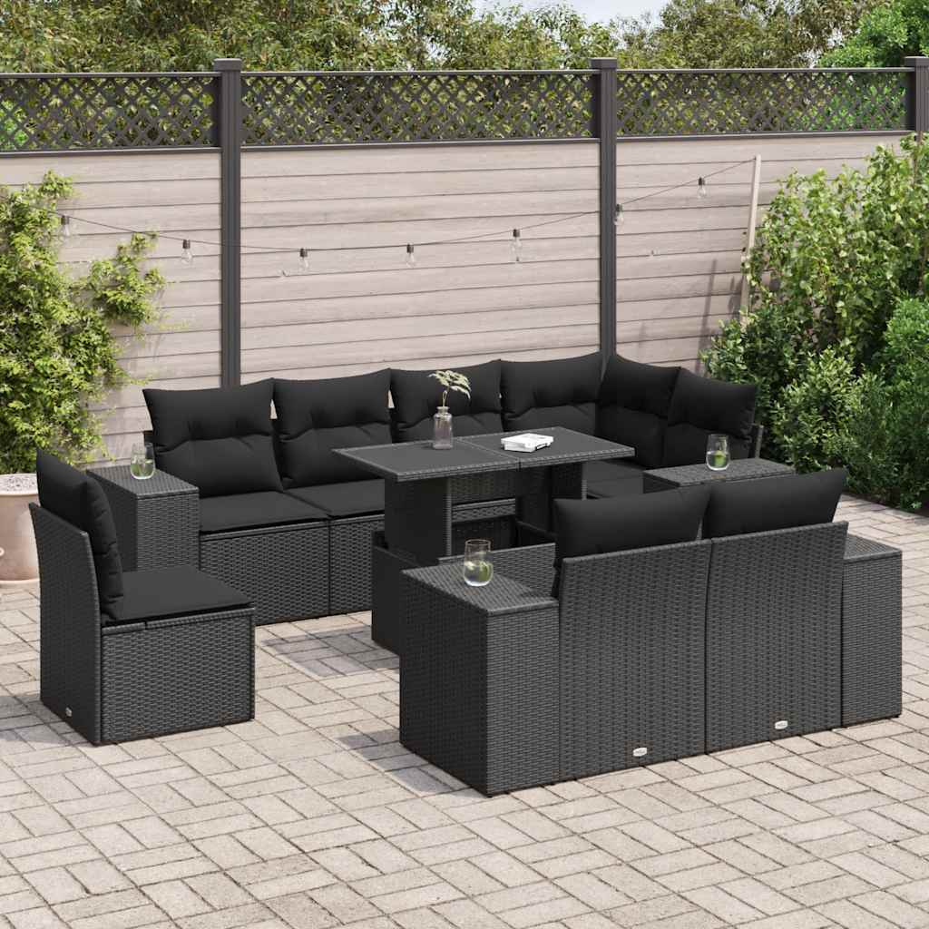 Set De Sofás De Jardín 9 Pzas Y Cojines Ratán Sintético Marrón