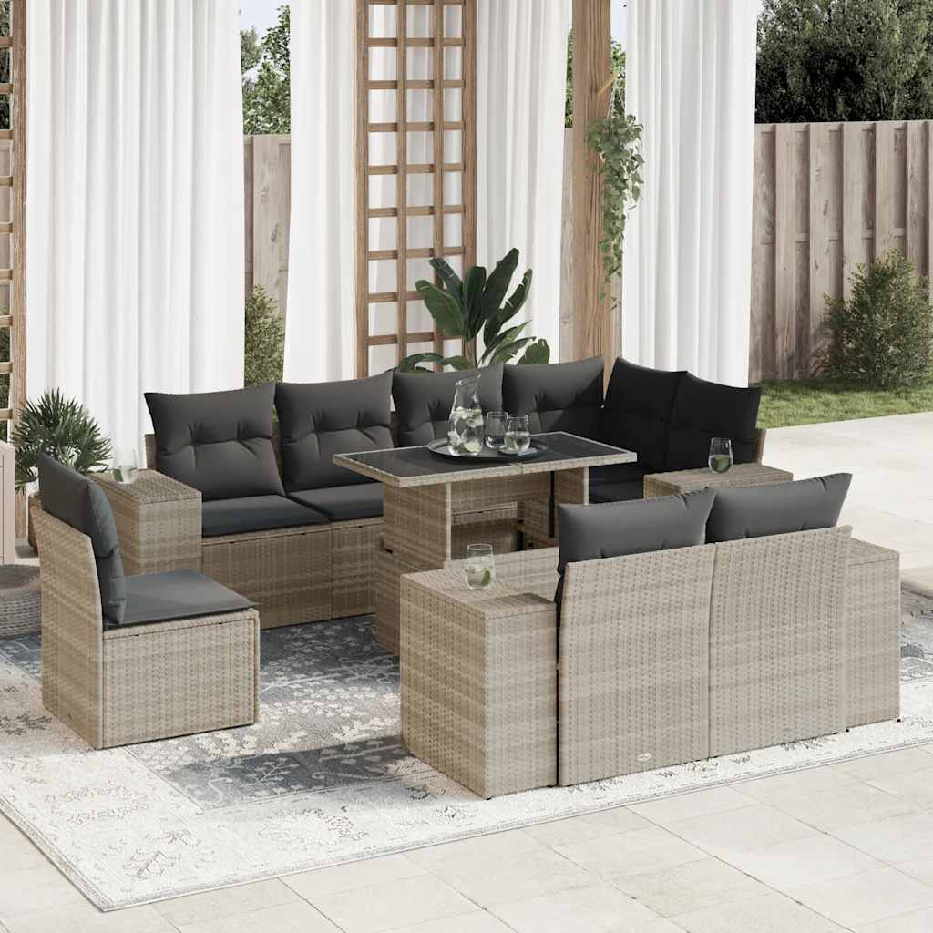 Set De Sofás De Jardín 9 Pzas Y Cojines Ratán Sintético Marrón