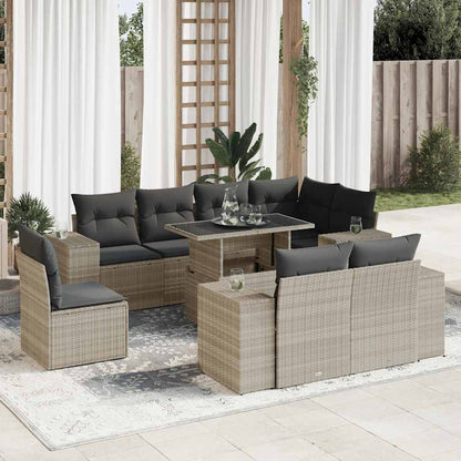 Set De Sofás De Jardín 9 Pzas Y Cojines Ratán Sintético Marrón