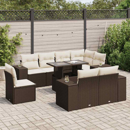 Set De Sofás De Jardín 9 Pzas Y Cojines Ratán Sintético Marrón