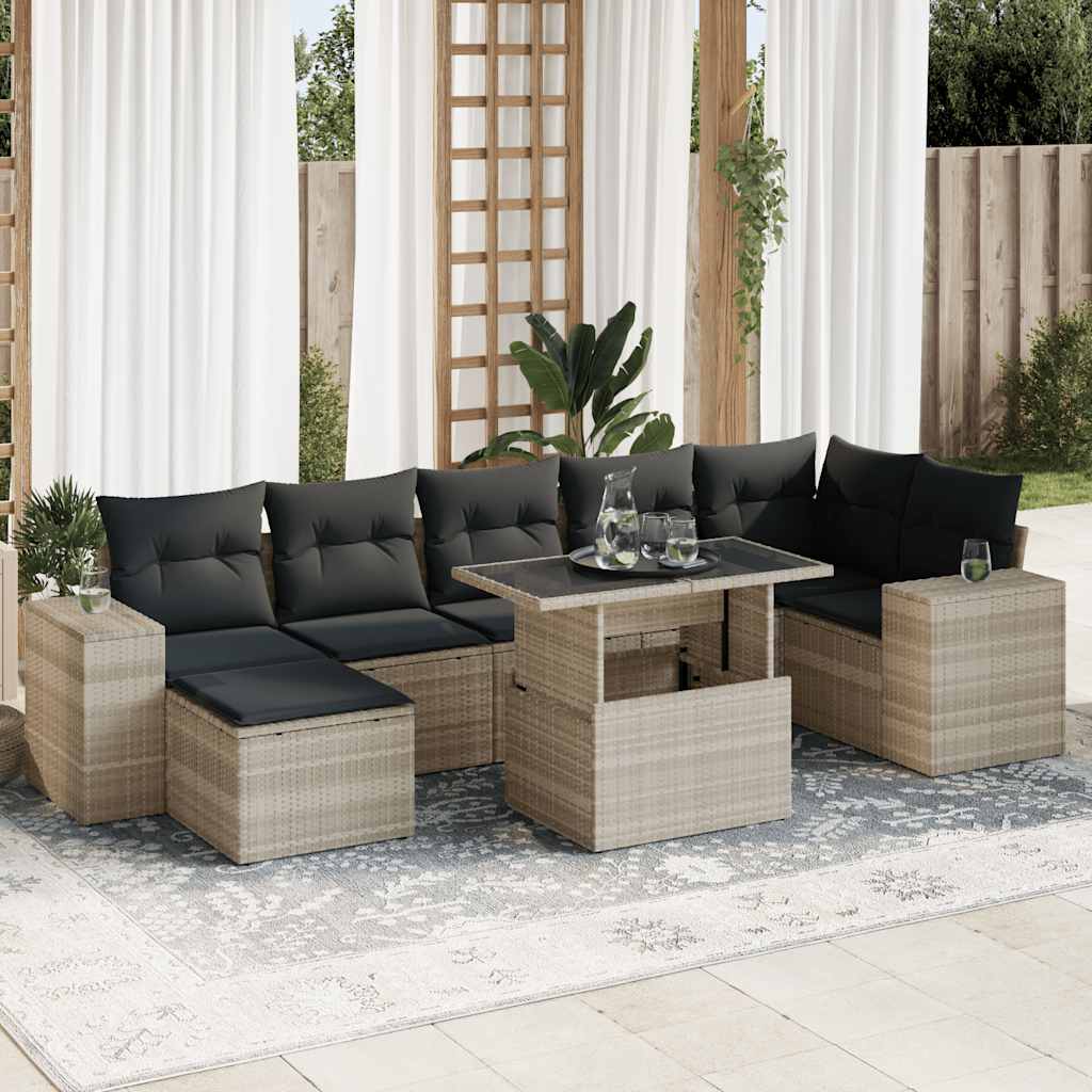 Set Sofás De Jardín 8 Piezas Y Cojines Ratán Sintético Marrón