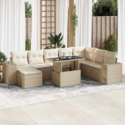 Set De Sofás De Jardín 9 Pzas Y Cojines Ratán Sintético Marrón