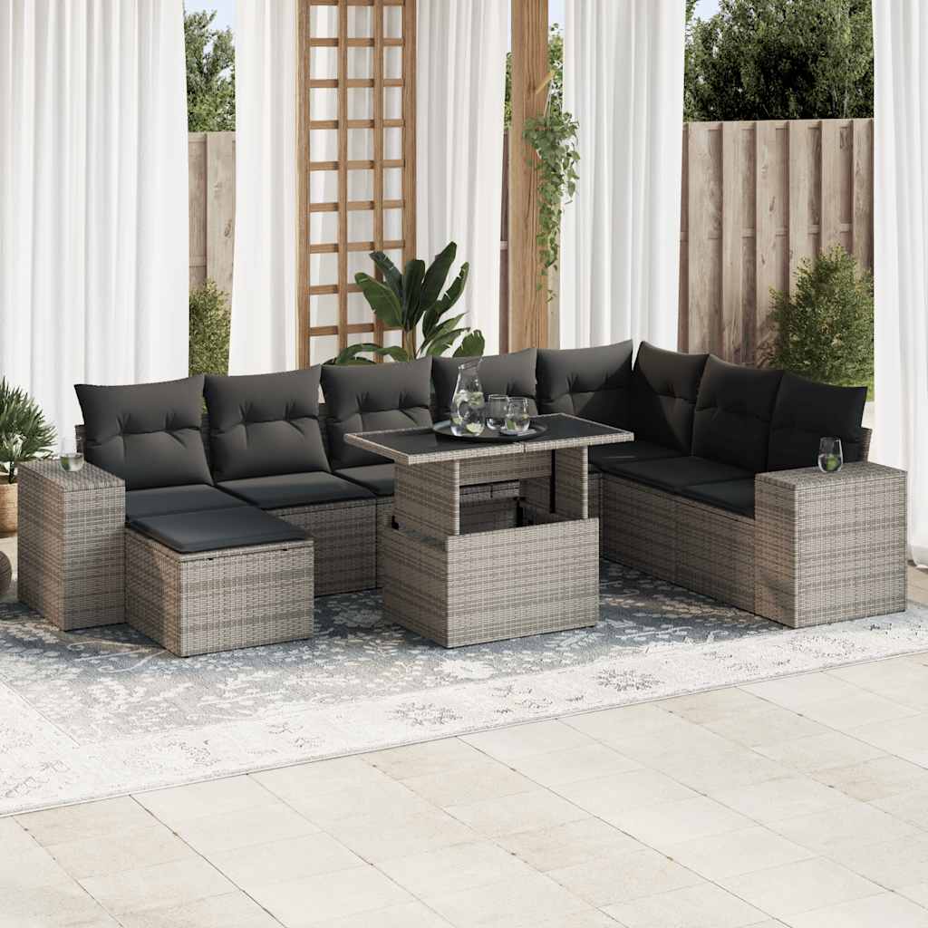 Set De Sofás De Jardín 9 Pzas Y Cojines Ratán Sintético Marrón