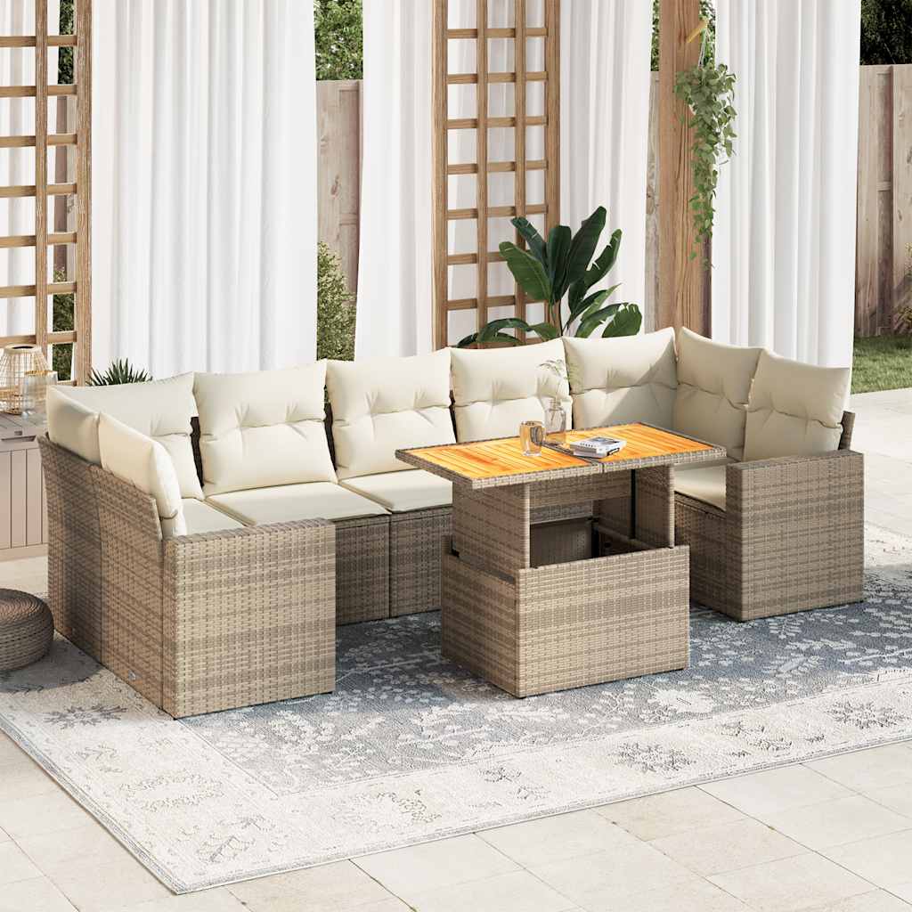 Set De Sofás De Jardín Y Cojines 8 Piezas Ratán Sintético Beige