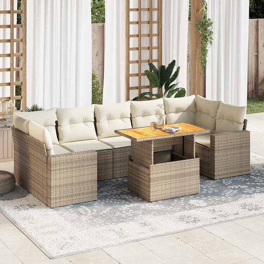 Set De Sofás De Jardín Y Cojines 8 Piezas Ratán Sintético Beige