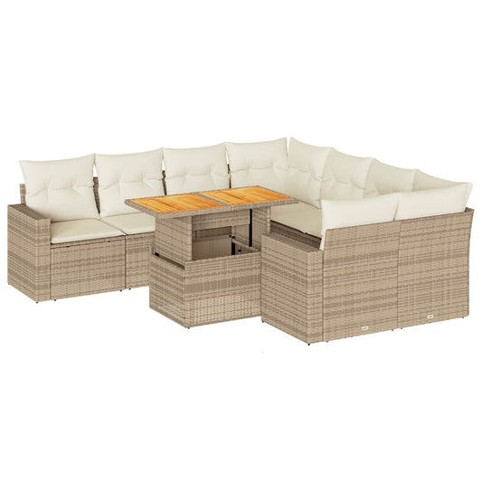 Set De Sofás De Jardín Con Cojines 9 Pzas Ratán Sintético Beige