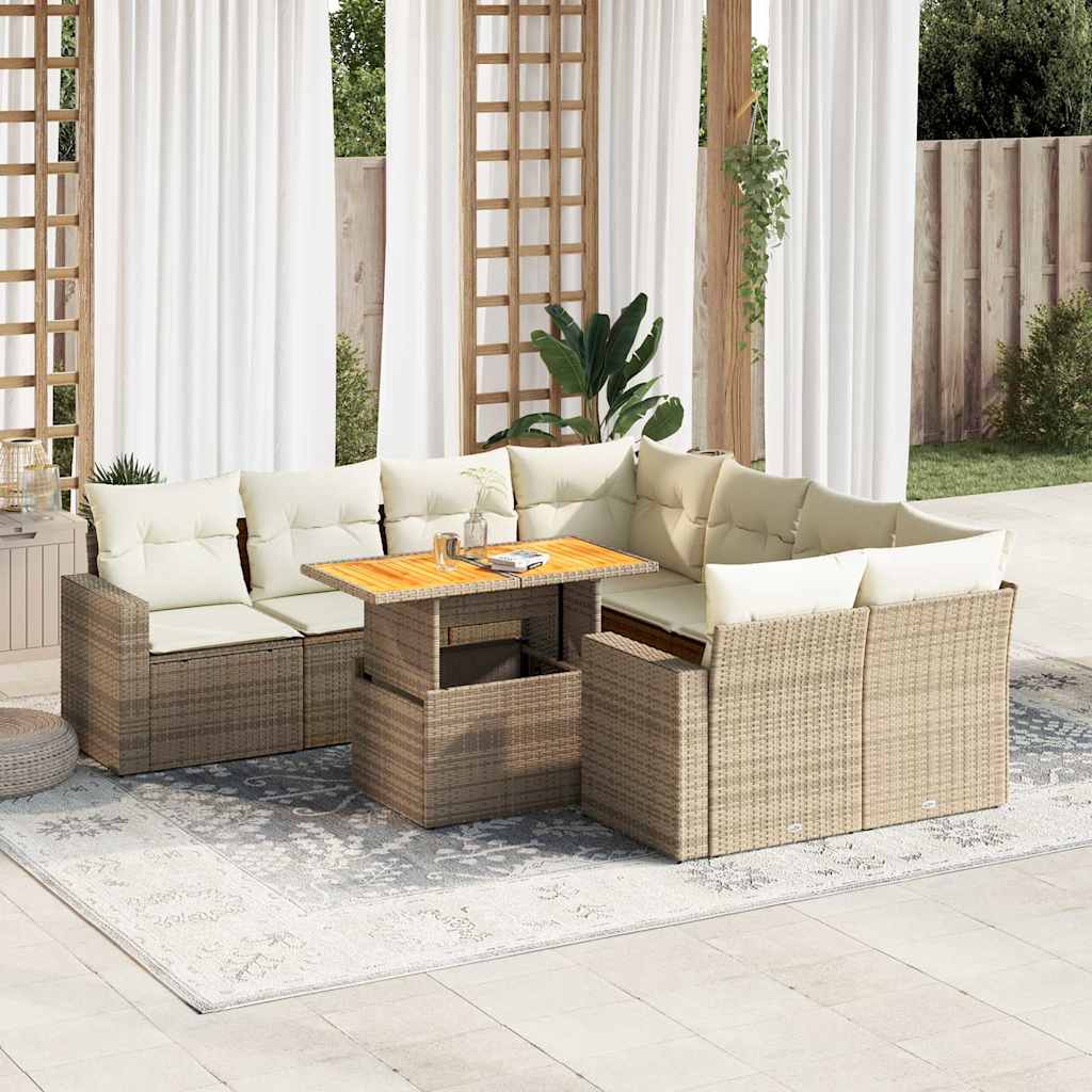 Set De Sofás De Jardín Con Cojines 9 Pzas Ratán Sintético Beige