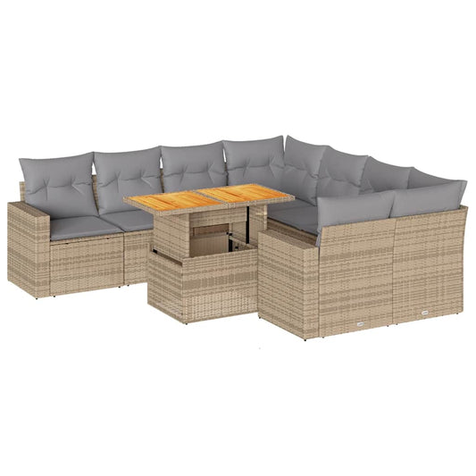 Set De Sofás De Jardín Con Cojines 9 Pzas Ratán Sintético Beige