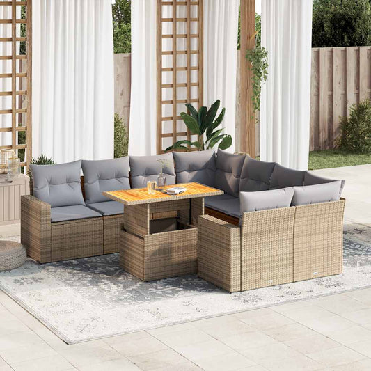 Set De Sofás De Jardín Con Cojines 9 Pzas Ratán Sintético Beige