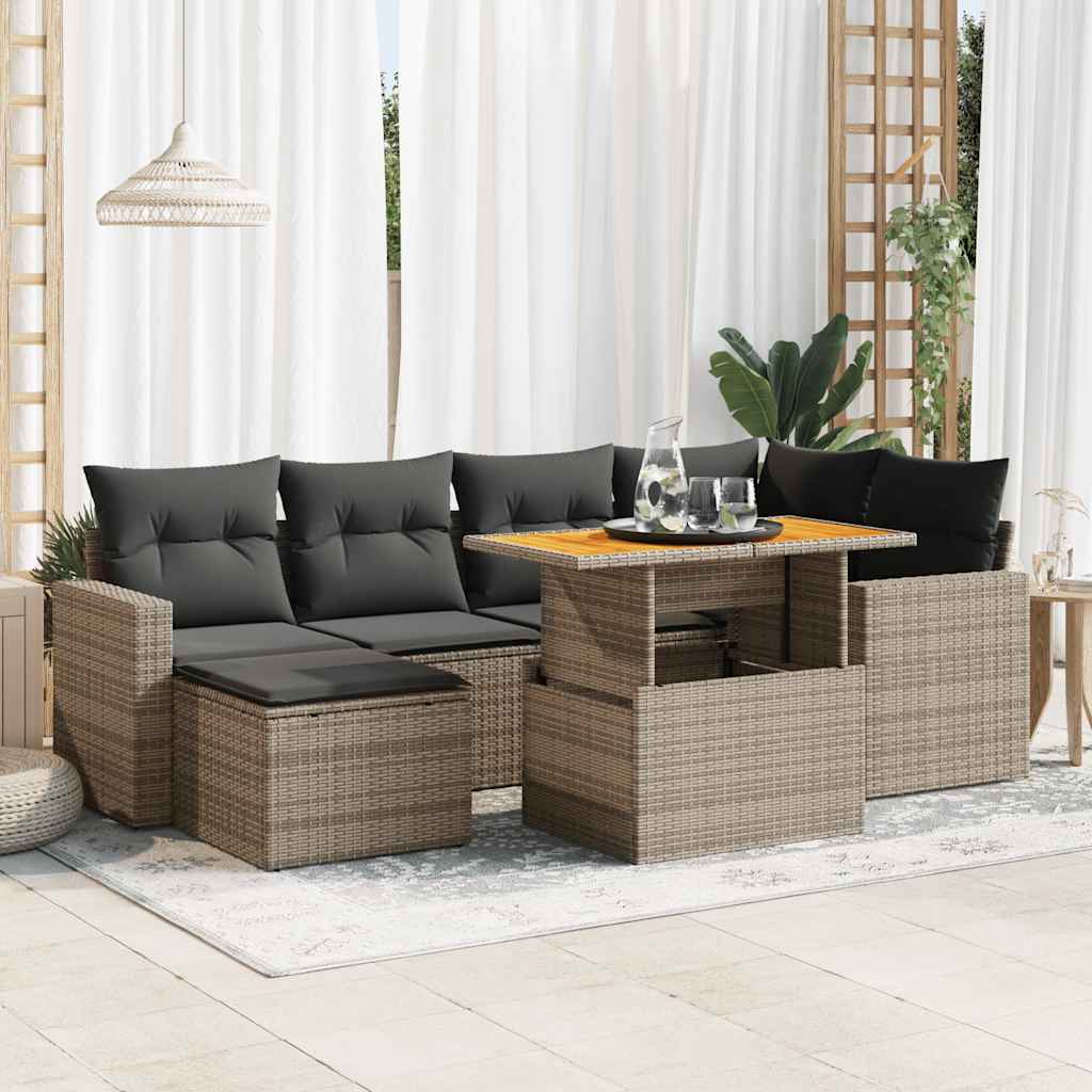 Set De Sofás De Jardín 7 Pzas Con Cojines Ratán Sintético Negro