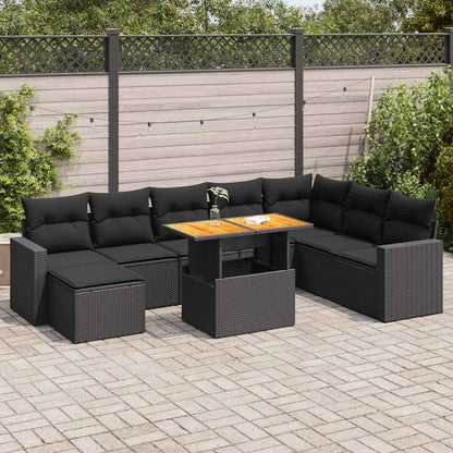 Set De Sofás De Jardín Con Cojines 9 Pzas Ratán Sintético Negro