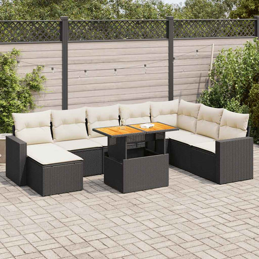 Set De Sofás De Jardín Con Cojines 9 Pzas Ratán Sintético Negro