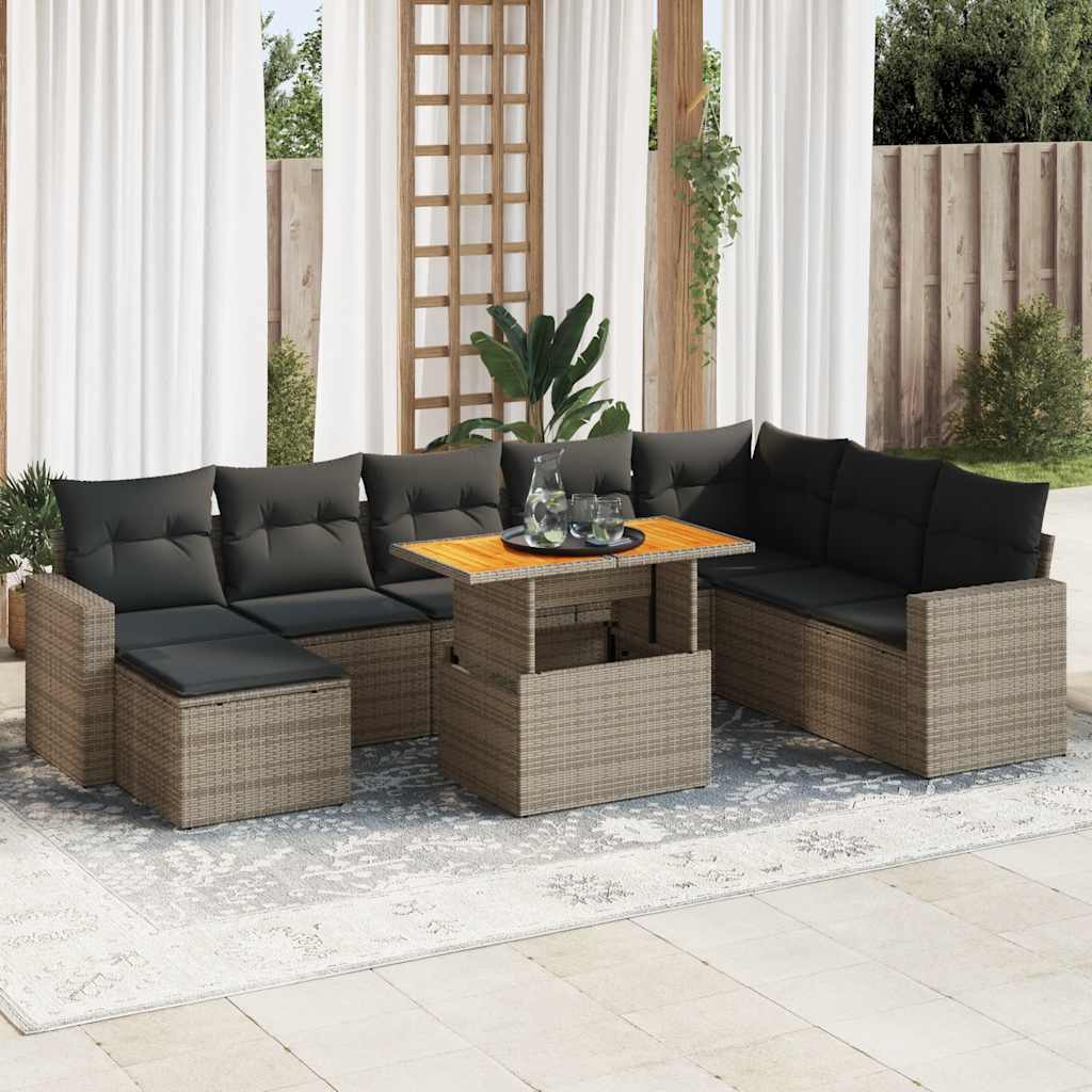 Set De Sofás De Jardín Con Cojines 9 Pzas Ratán Sintético Negro