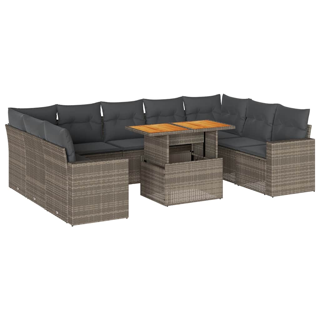 Set De Sofás De Jardín Y Cojines 10 Pzas Ratán Sintético Gris