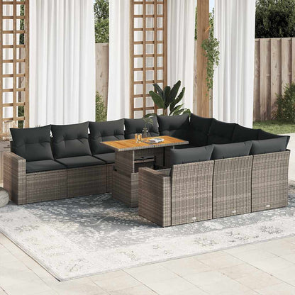 Set De Sofás De Jardín 11Pzas Con Cojines Ratán Sintético Beige