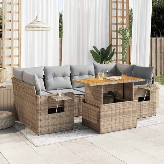 Set Sofás De Jardín 7 Piezas Y Cojines Ratán Sintético Beige