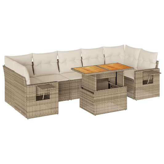 Set De Sofás De Jardín Y Cojines 8 Piezas Ratán Sintético Beige