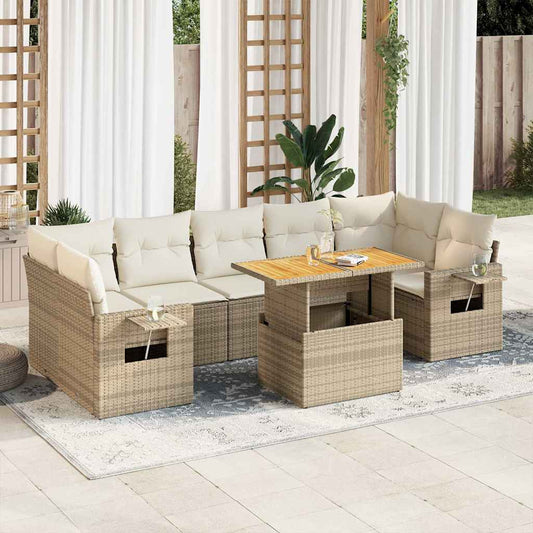 Set De Sofás De Jardín Y Cojines 8 Piezas Ratán Sintético Beige