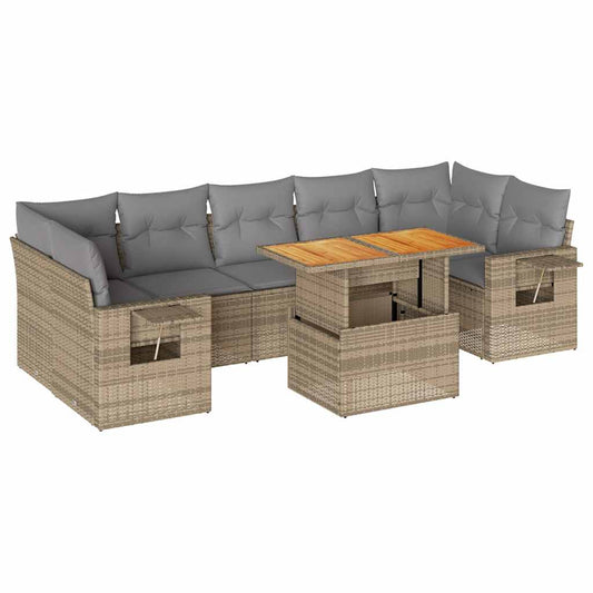 Set De Sofás De Jardín Y Cojines 8 Piezas Ratán Sintético Beige