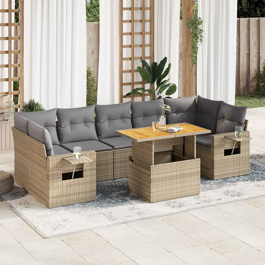 Set De Sofás De Jardín Y Cojines 8 Piezas Ratán Sintético Beige