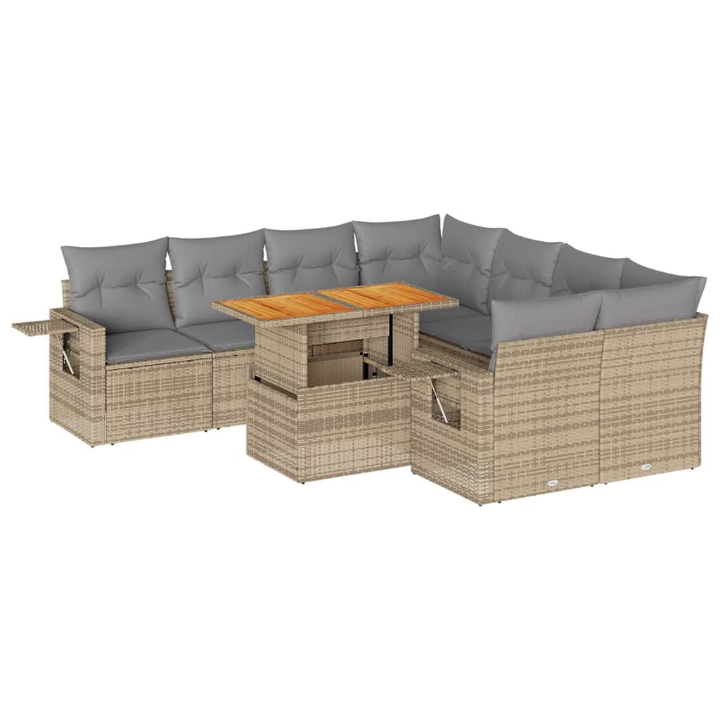 Set De Sofás De Jardín Con Cojines 9 Pzas Ratán Sintético Beige