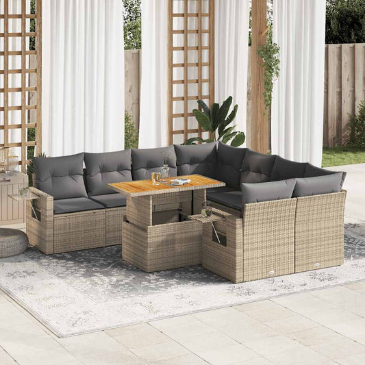 Set De Sofás De Jardín Con Cojines 9 Pzas Ratán Sintético Beige
