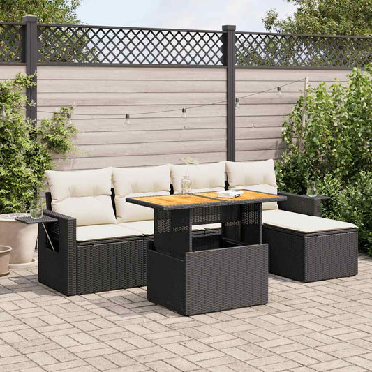 Set De Sofás De Jardín 6 Piezas Y Cojines Ratán Sintético Negro