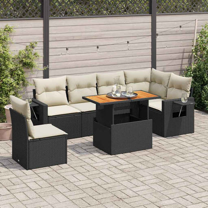 Set Sofás De Jardín 7 Piezas Y Cojines Ratán Sintético Beige